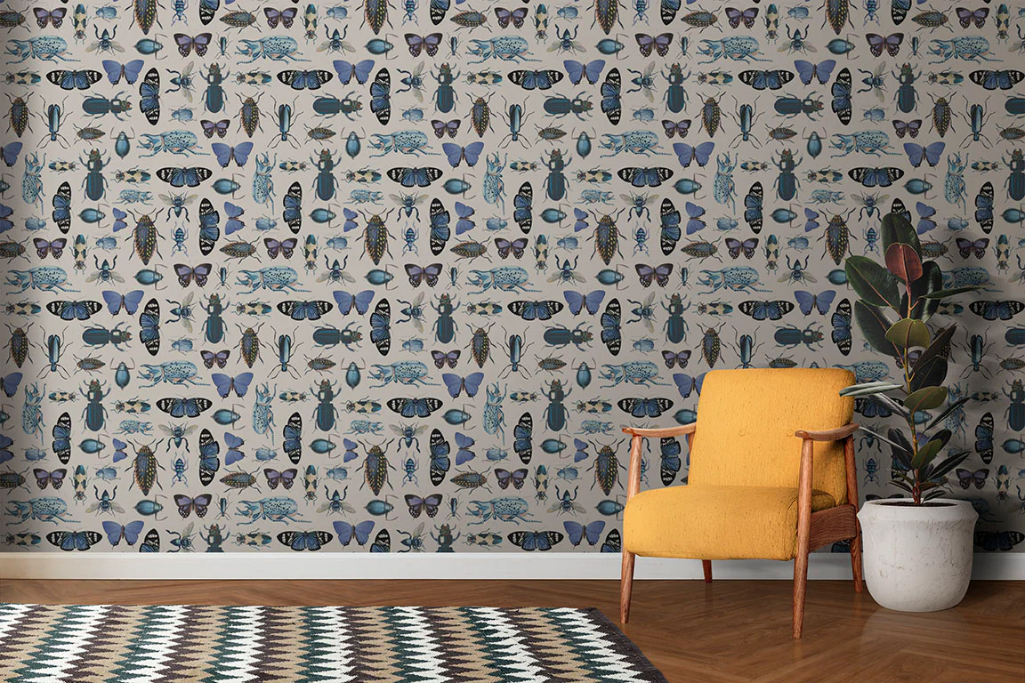 Blue Butterflies and Beetles Wallpaper - Image 2