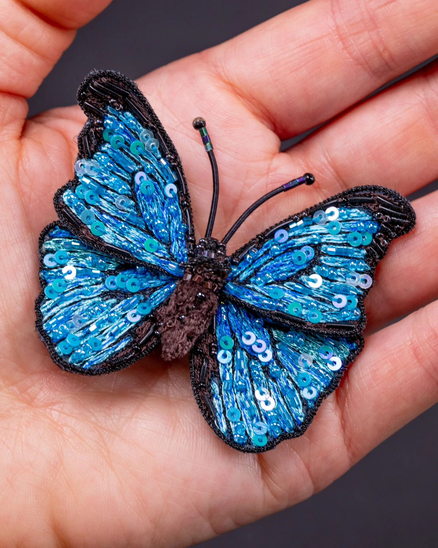 Blue Morpho Butterfly Beaded Brooch Pin - Trovelore - Image 3
