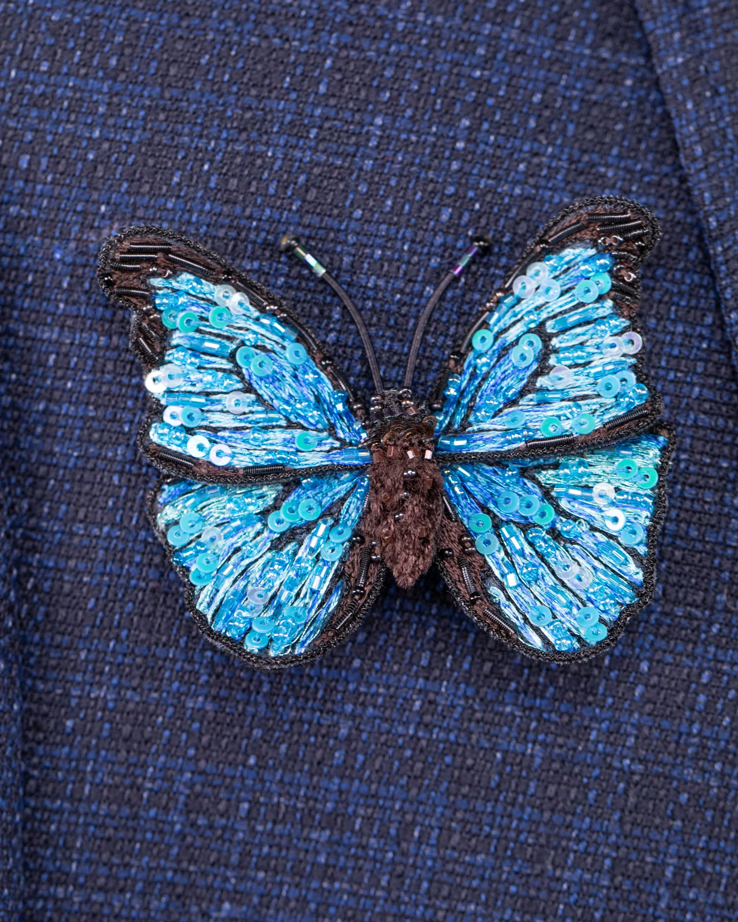Blue Morpho Butterfly Beaded Brooch Pin - Trovelore - Image 4