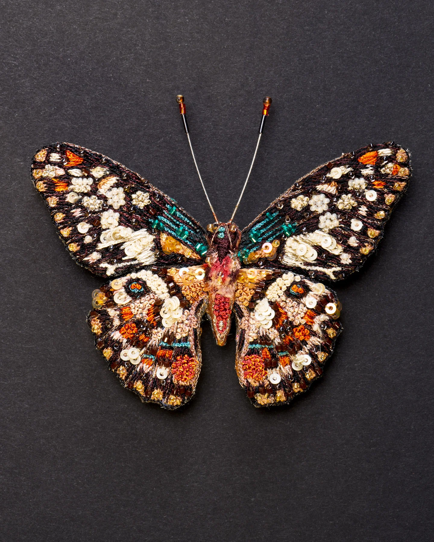 Chequered Swallowtail Butterfly Beaded Brooch Pin - Trovelore