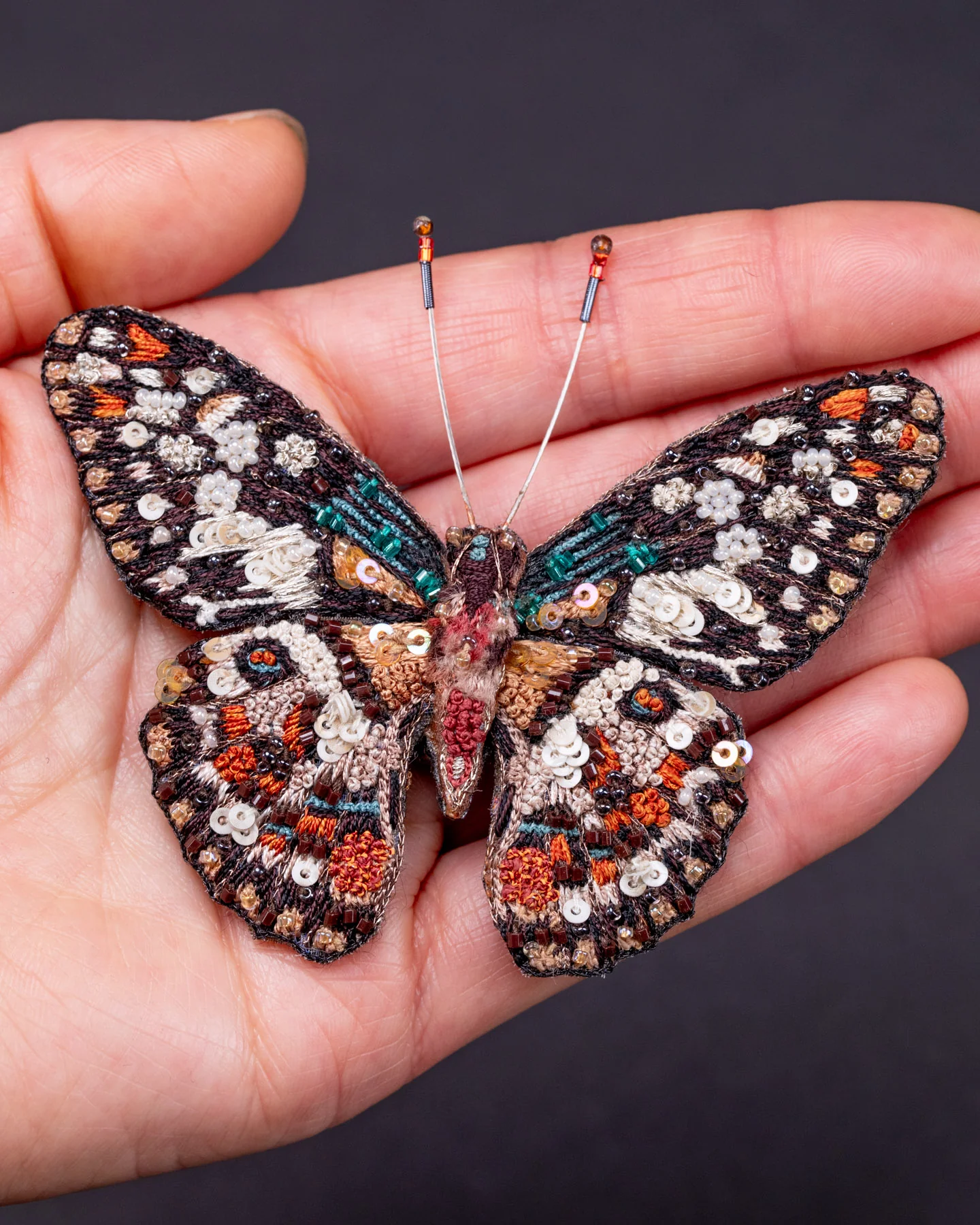 Chequered Swallowtail Butterfly Beaded Brooch Pin - Trovelore - Image 3
