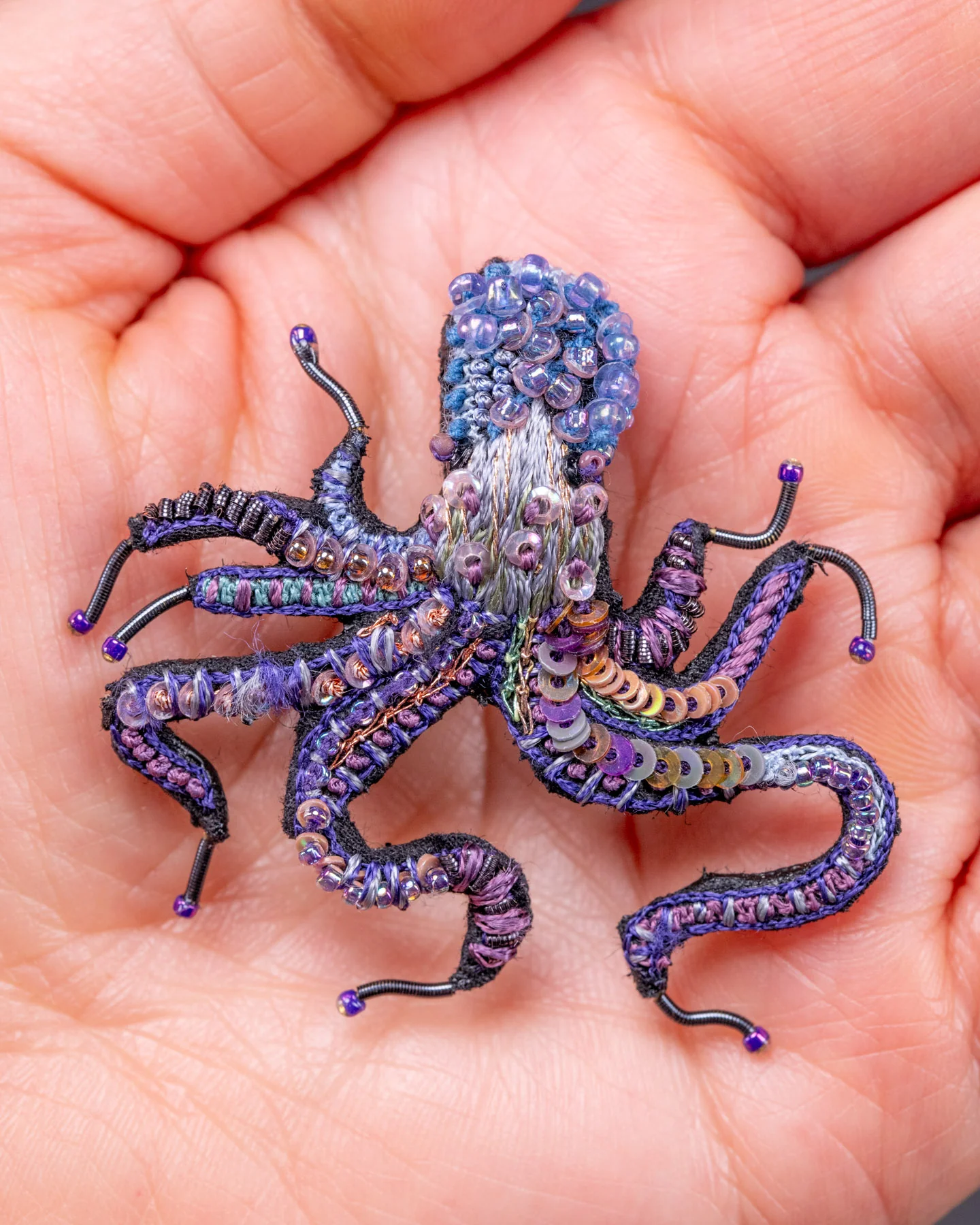 Common Octopus Beaded Brooch Pin - Trovelore - Image 3