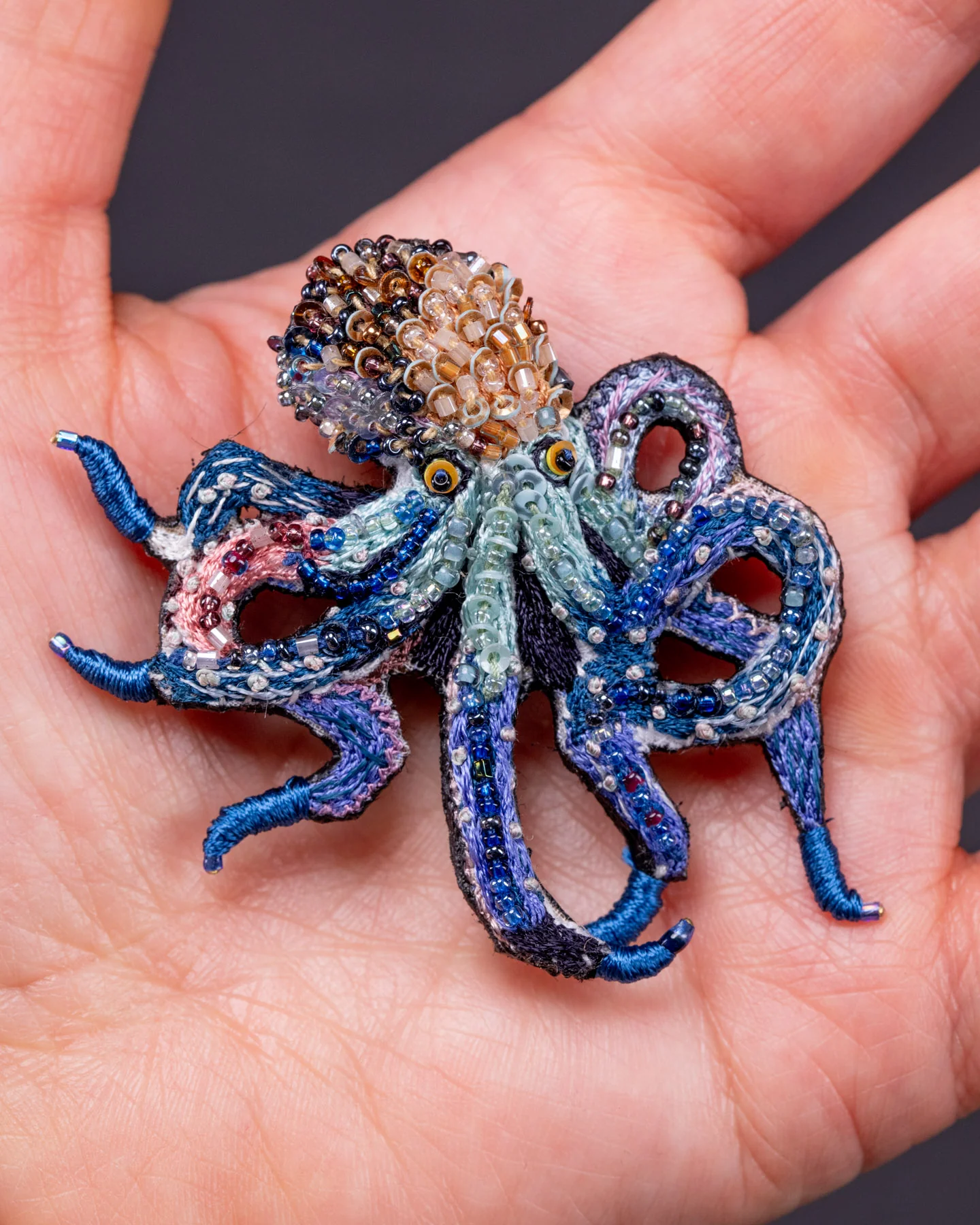 Day Octopus Beaded Brooch Pin - Trovelore - Image 3