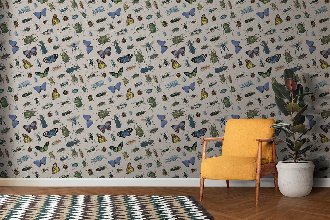 Diagonal Butterflies and Beetles Wallpaper - Image 2