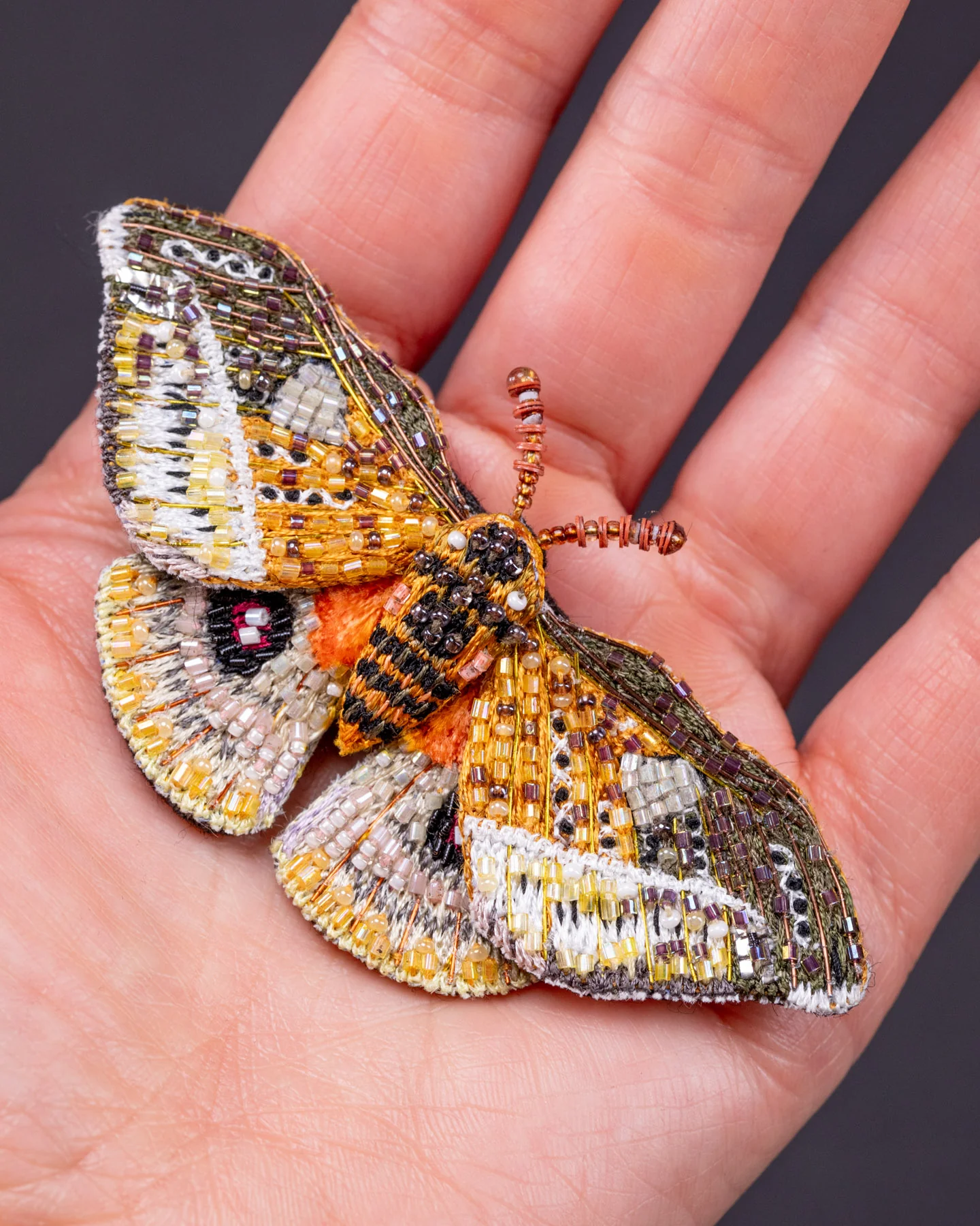 Emperor Moth Beaded Brooch Pin - Trovelore - Image 3