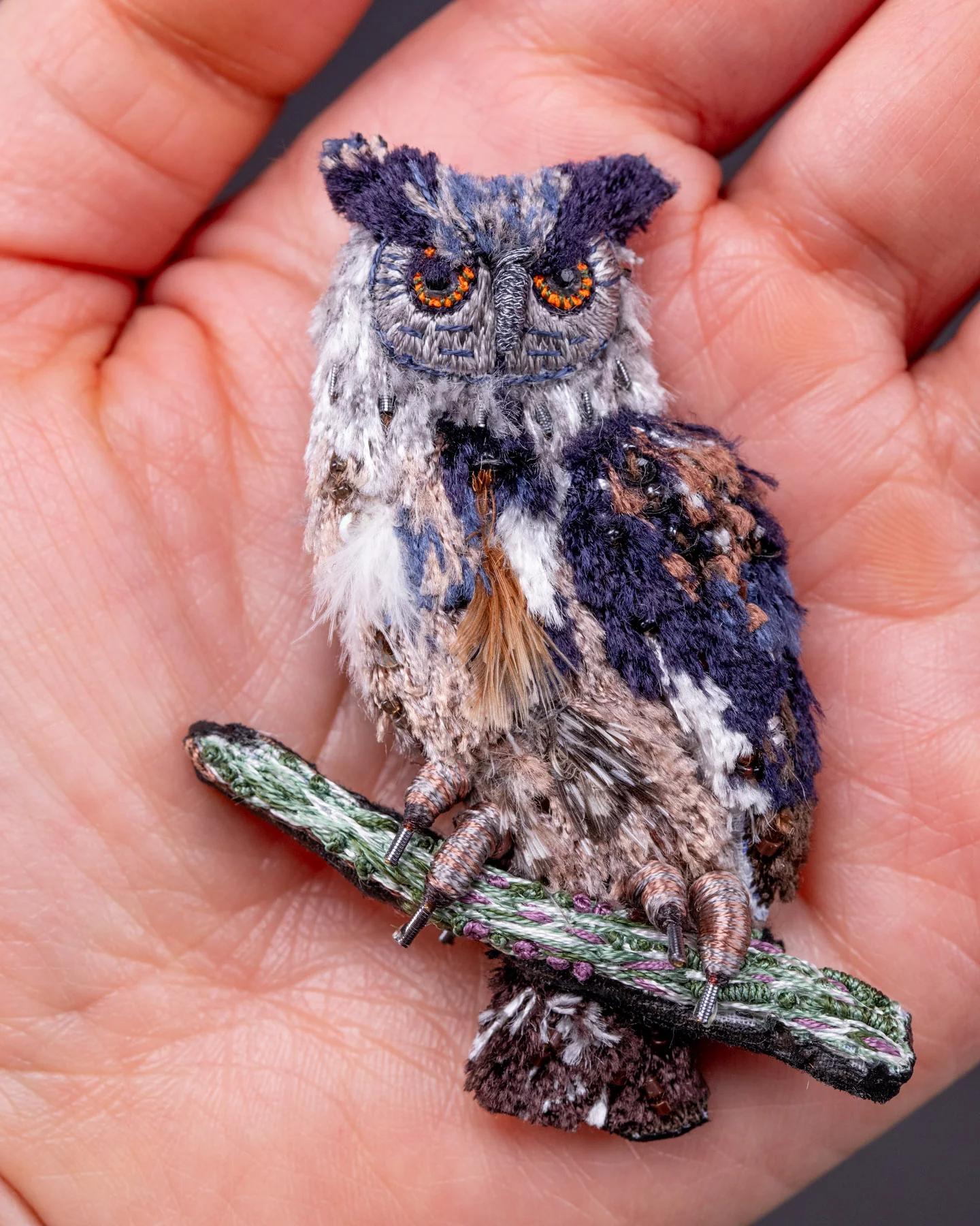 Eurasian Eagle-Owl Beaded Brooch Pin - Trovelore - Image 3