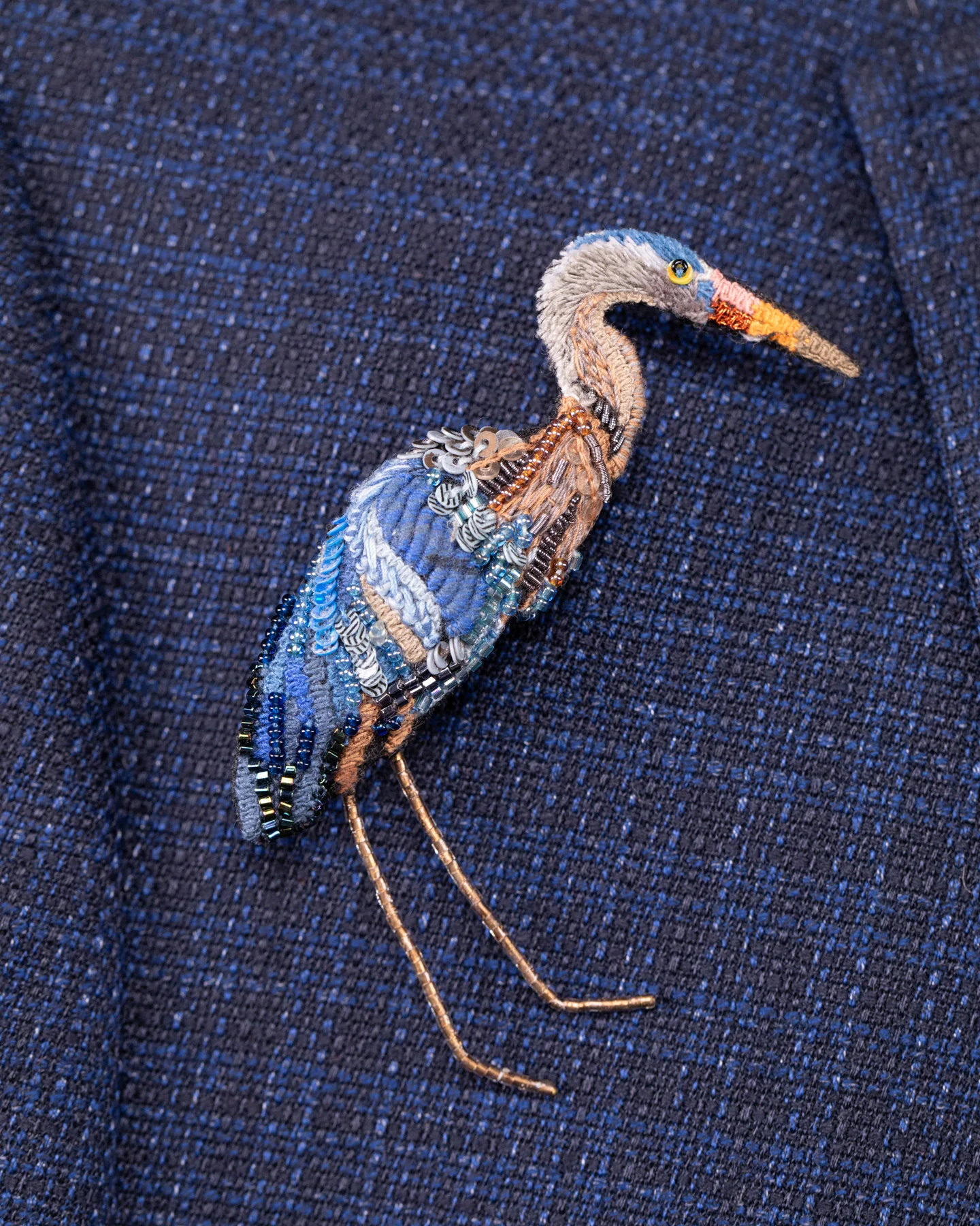 Great Blue Heron Beaded Brooch Pin - Trovelore - Image 4