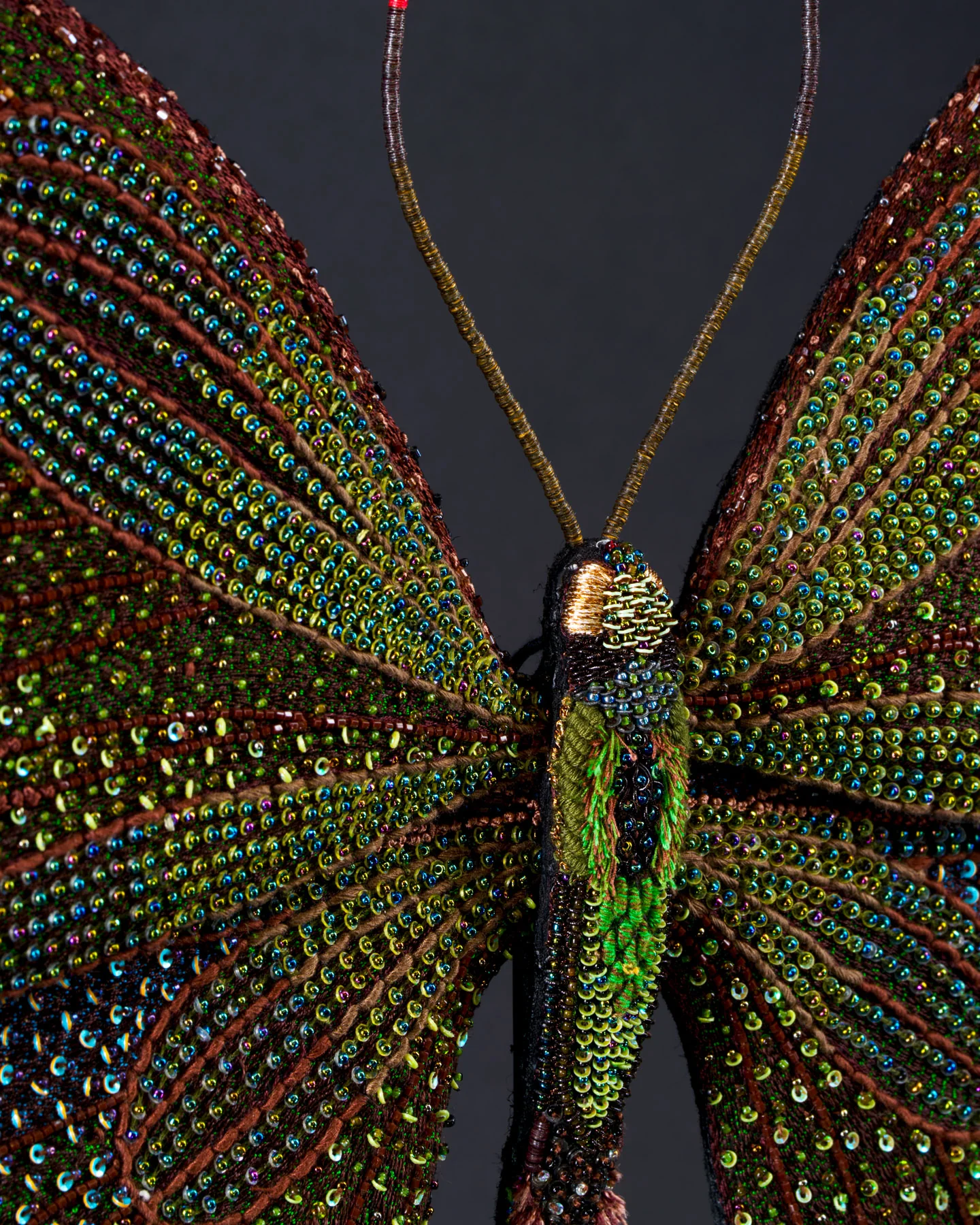 Green Peacock Butterfly Beaded Sculpture - Trovelore - Image 2