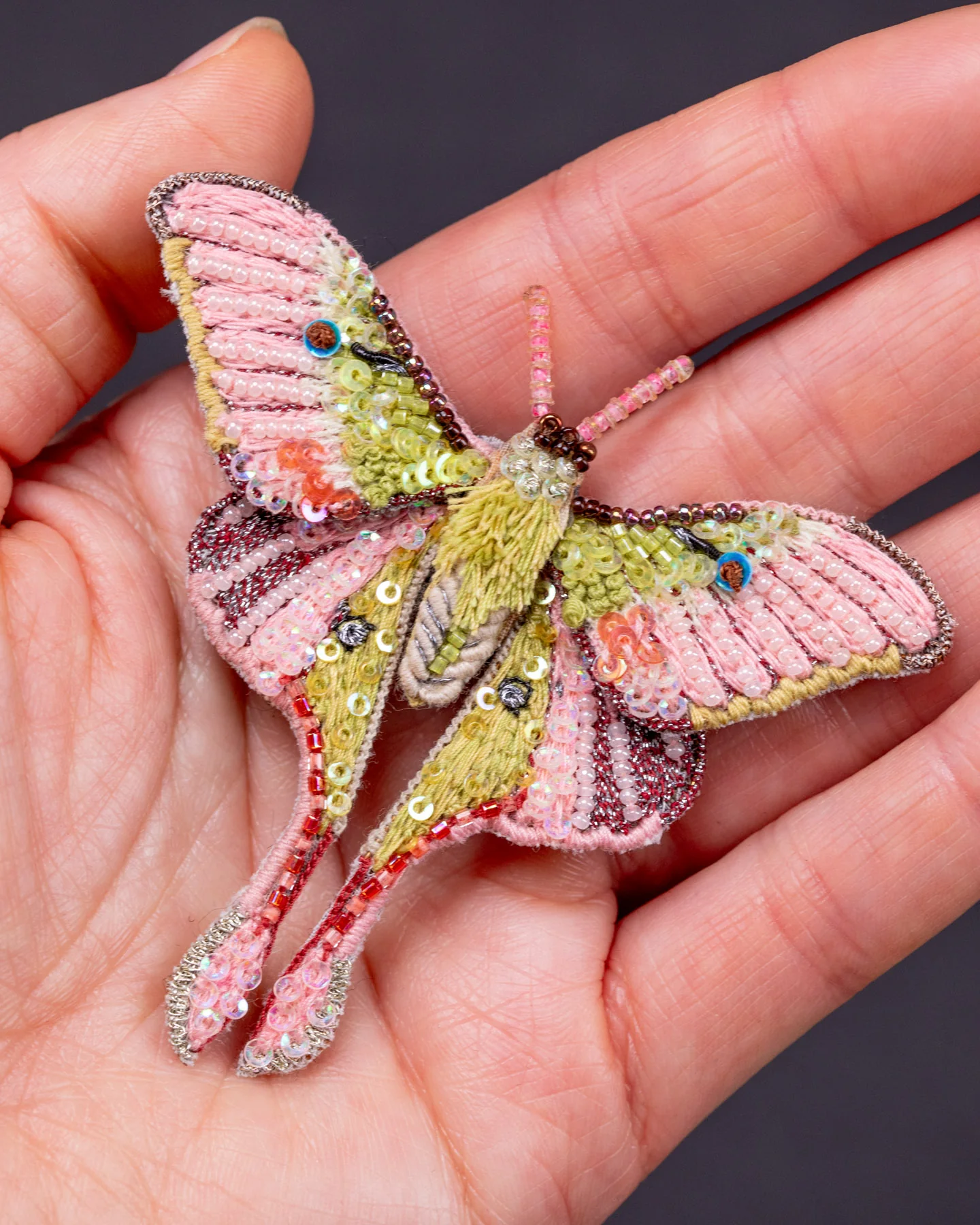 Luna Moth Beaded Brooch Pin - Trovelore - Image 3