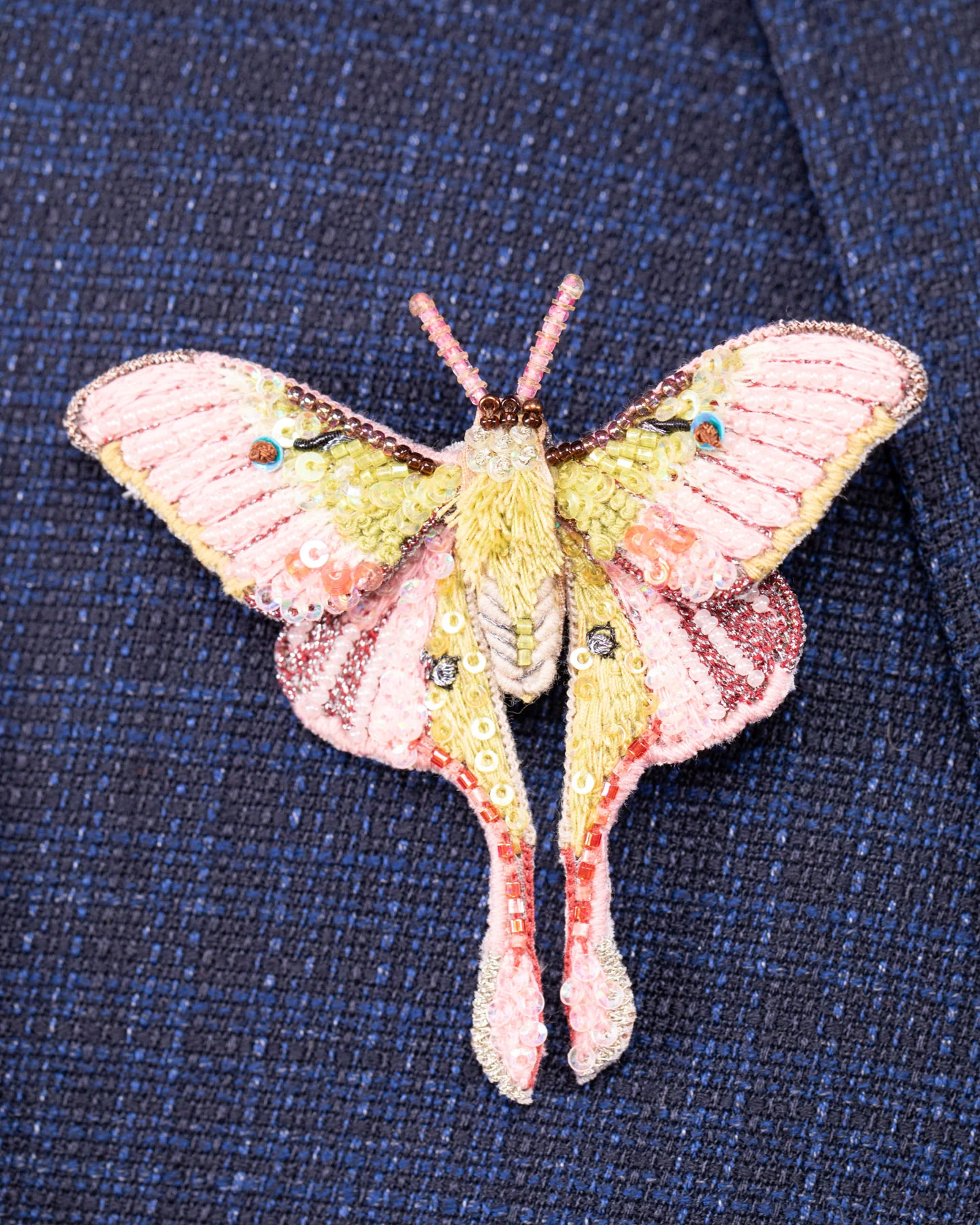 Luna Moth Beaded Brooch Pin - Trovelore - Image 4