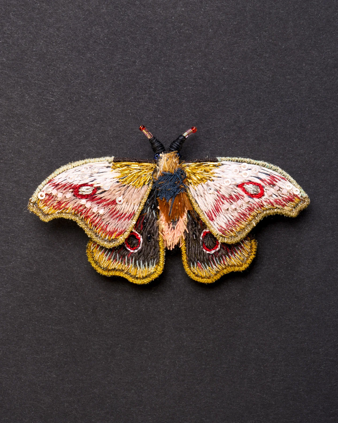 Mopane Emperor Moth Beaded Brooch Pin - Trovelore