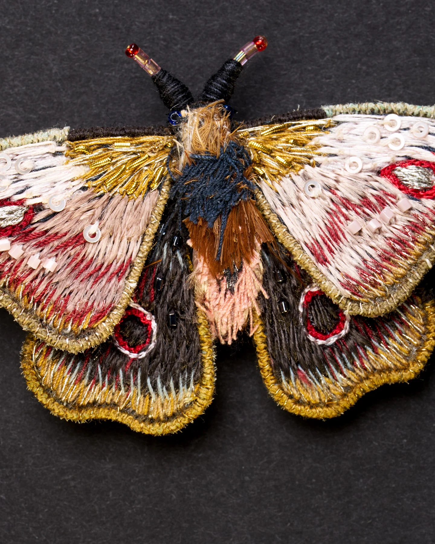 Mopane Emperor Moth Beaded Brooch Pin - Trovelore - Image 2