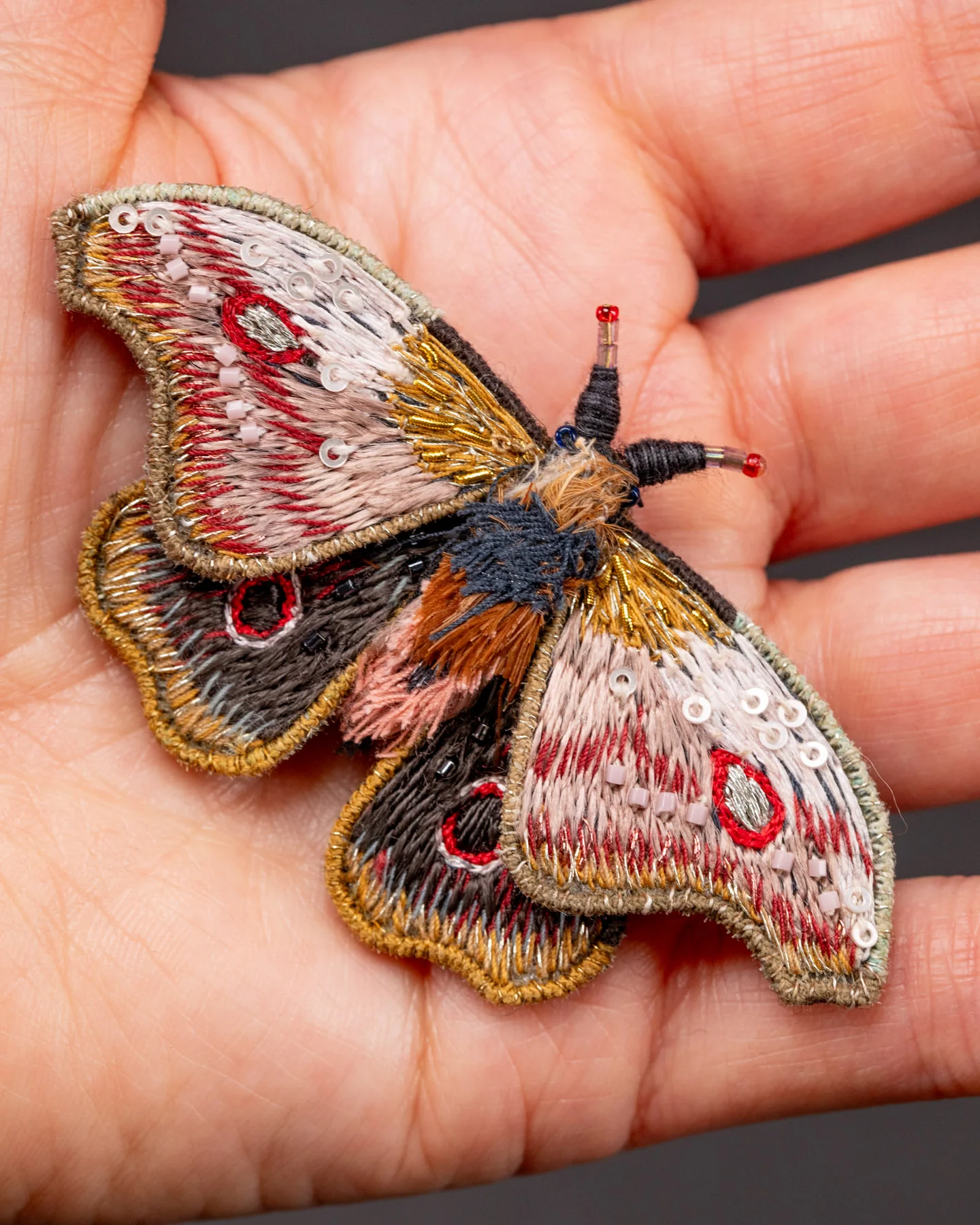 Mopane Emperor Moth Beaded Brooch Pin - Trovelore - Image 3