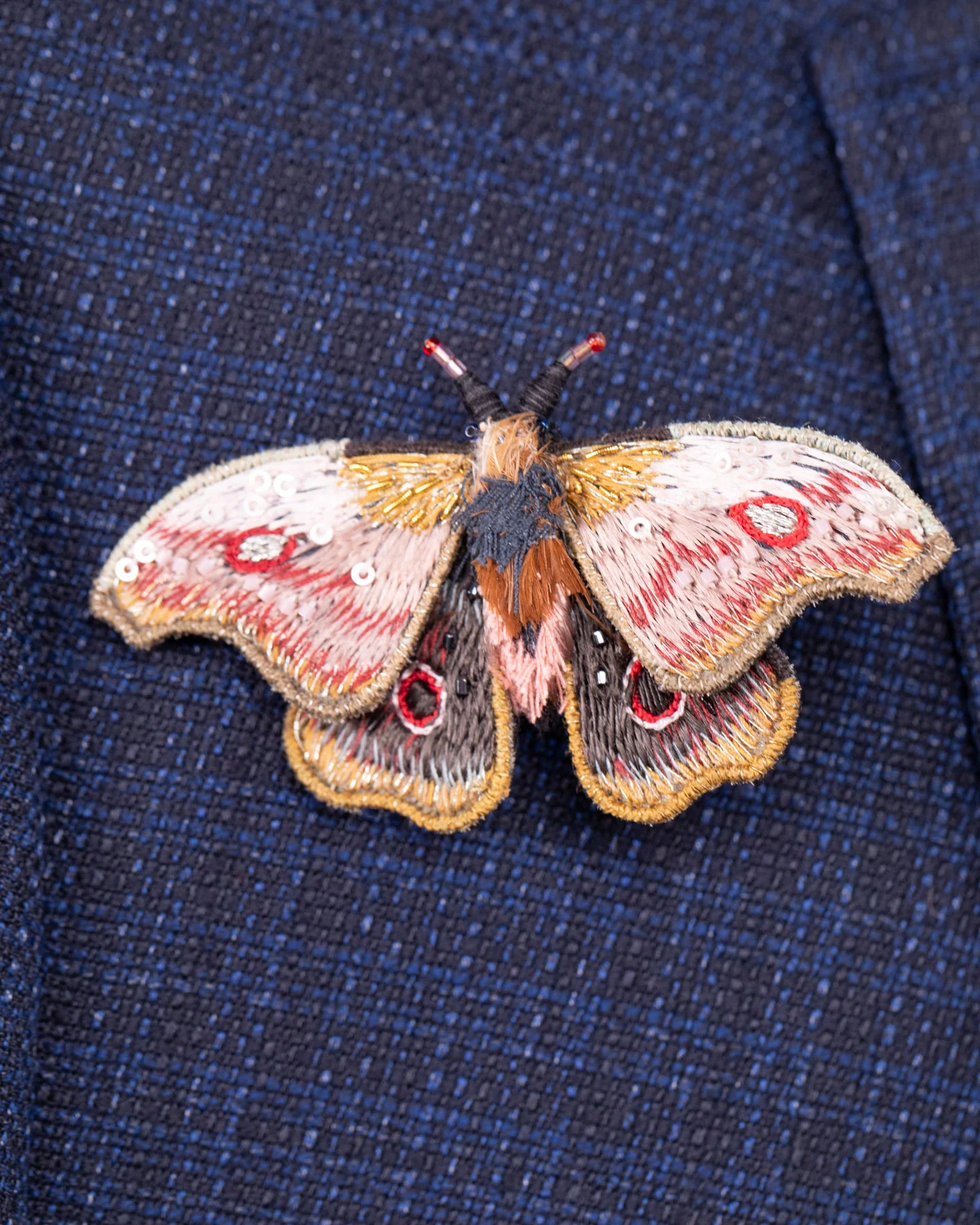 Mopane Emperor Moth Beaded Brooch Pin - Trovelore - Image 4