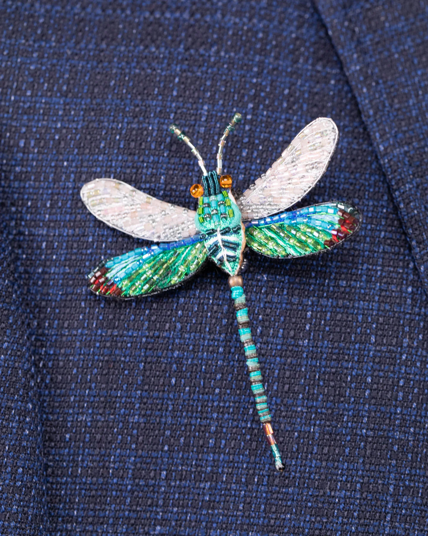 Oriental Greenwing Beaded Brooch Pin - Trovelore - Image 4