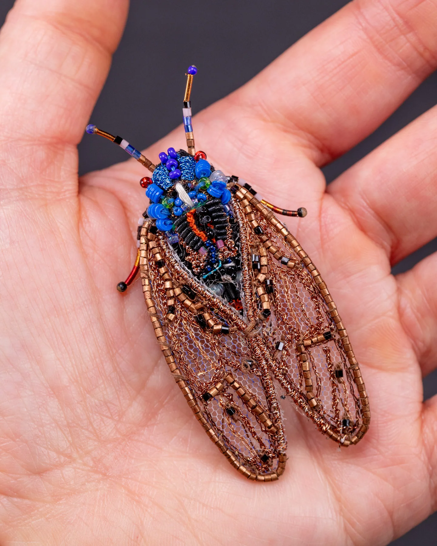 Pharaoh Cicada Beaded Brooch Pin - Trovelore - Image 3