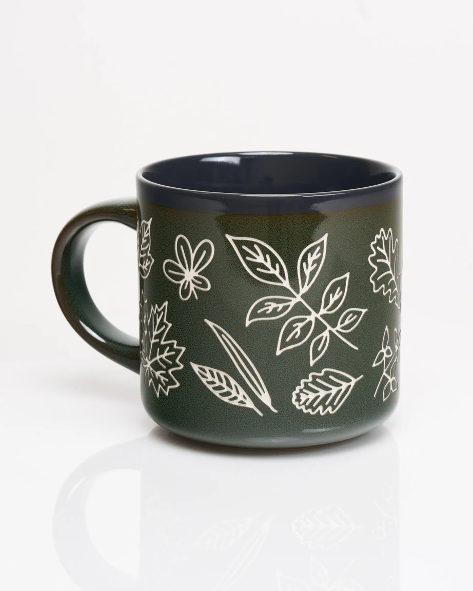 Pressed Leaves Hand Carved 15 oz Ceramic Mug - Image 2