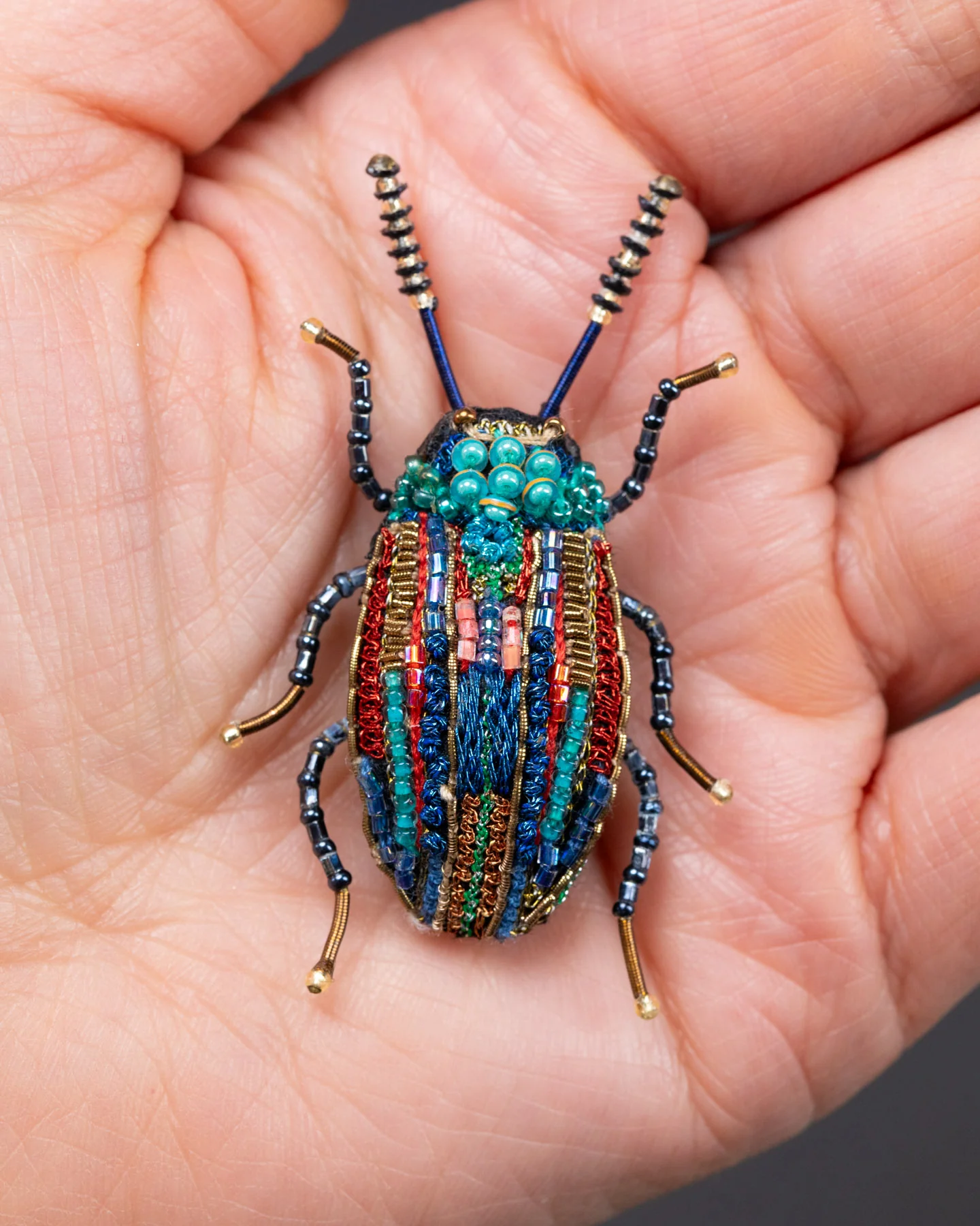 Rainbow Leaf Beetle Beaded Brooch Pin - Trovelore - Image 3