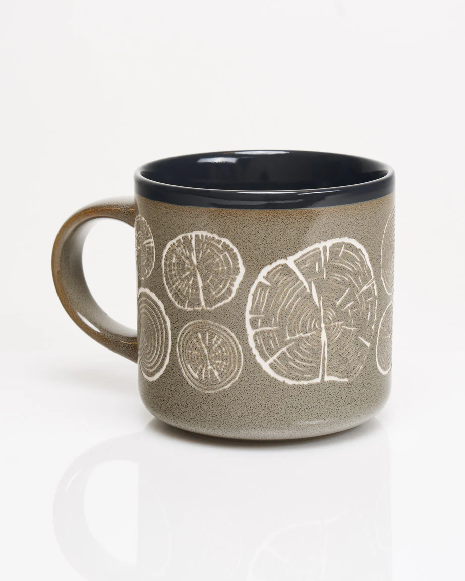 Tree Rings Hand Carved 15 oz Ceramic Mug - Image 2