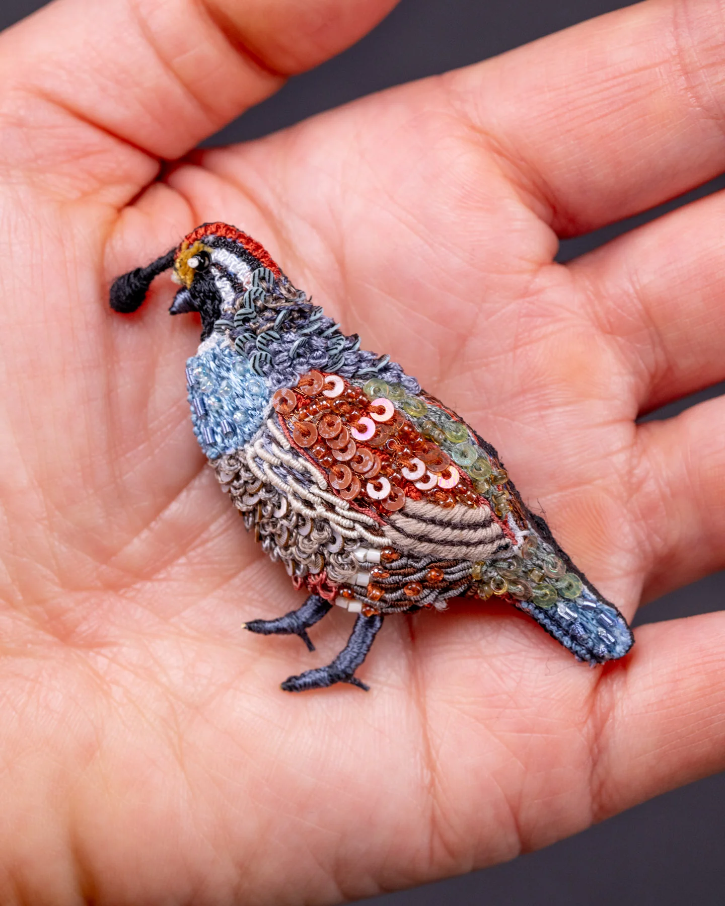 Valley Quail Beaded Brooch Pin - Trovelore - Image 3