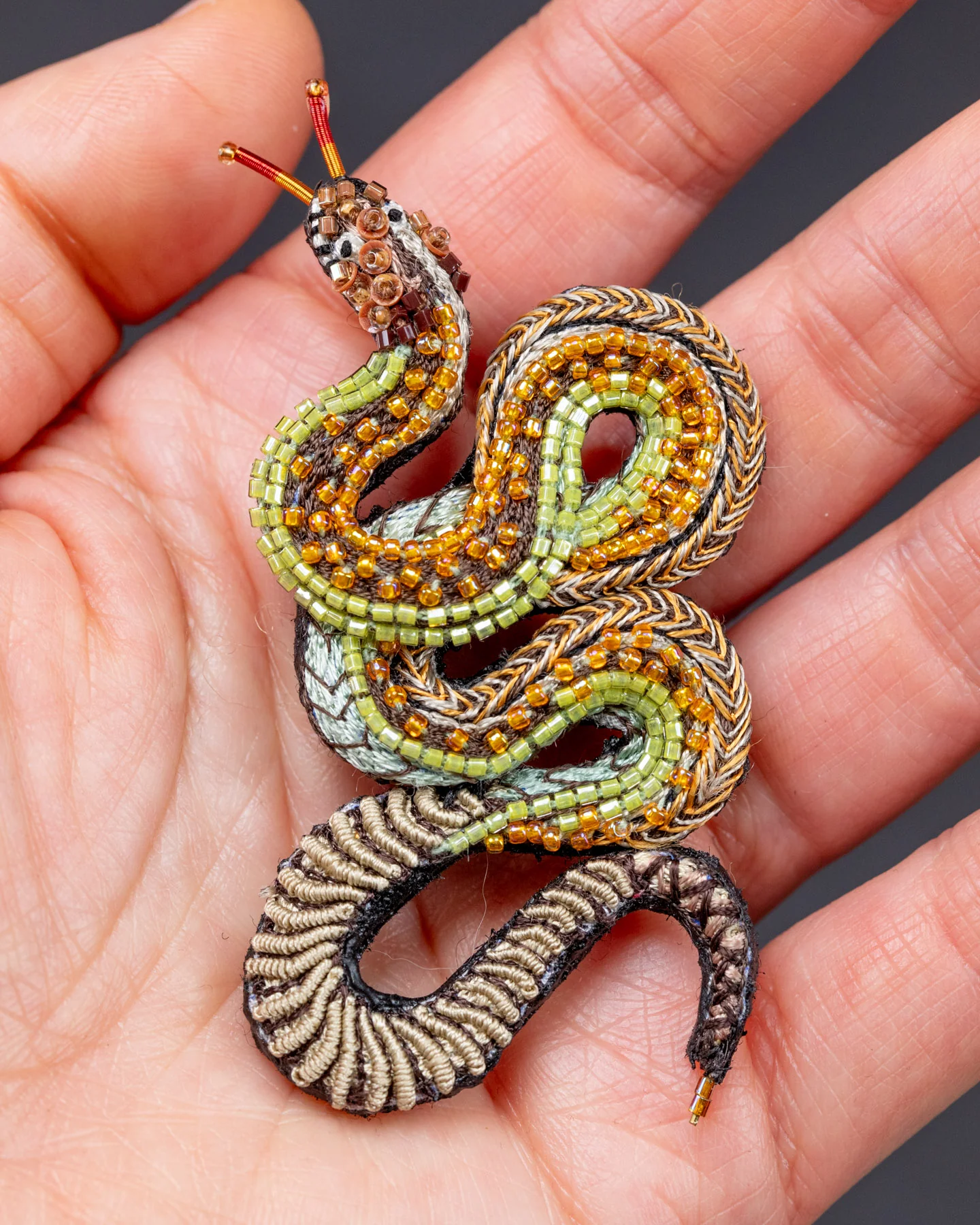 Viper Snake Beaded Brooch Pin - Trovelore - Image 3